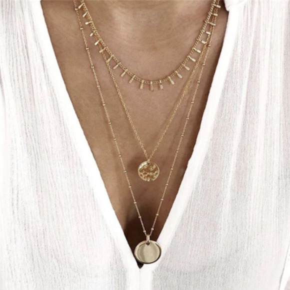 Jewelry - Tribal Layered Hammered Coin Pendant Gold Necklace